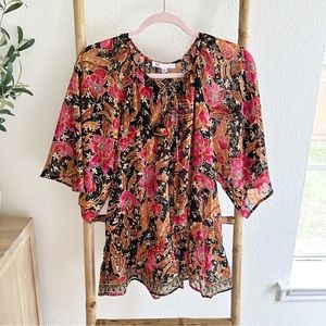 DR2 Floral Peplum Bell Sleeve Top Sz M NWT